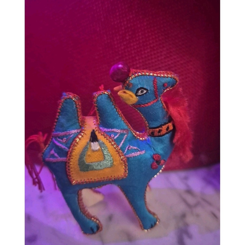 Vintage Chinese Silk Satin Embroidered Fabric‎ Standing Blue Camel Figurine 3" - Picture 3 of 5